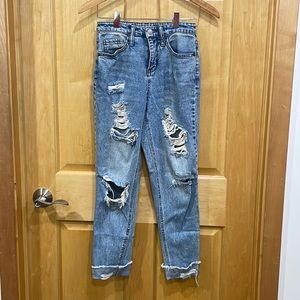 Wild fable destroyed blue jeans size 00 high rise mom jeans